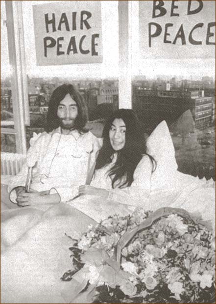 John Lennon and Yoko Ono at the Amsterdam Bed-In For Peace.