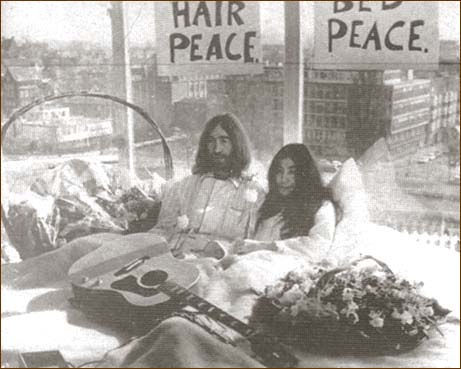 John Lennon and Yoko Ono at the Amsterdam Bed-In For Peace.