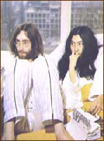 John Lennon and Yoko Ono at the Amsterdam Bed-In For Peace.