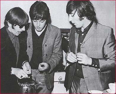 The Beatles make a pot of tea to John Lennon's delight.